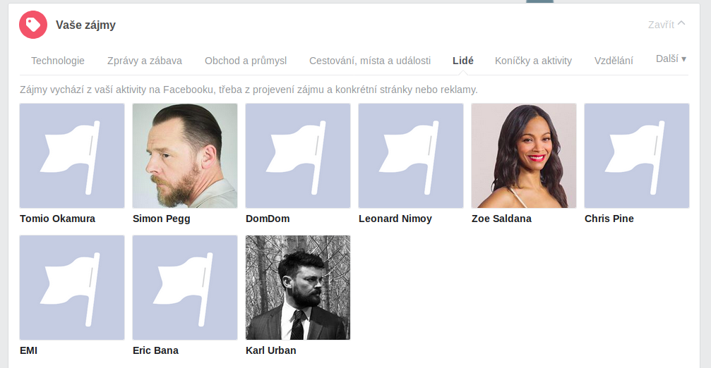 moje zájmy podle Facebooku